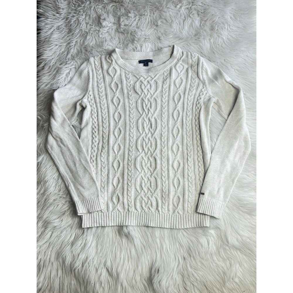 Tommy Hilfiger Small Ivory Preppy Fisherman Cable Knit Coastal Sweater